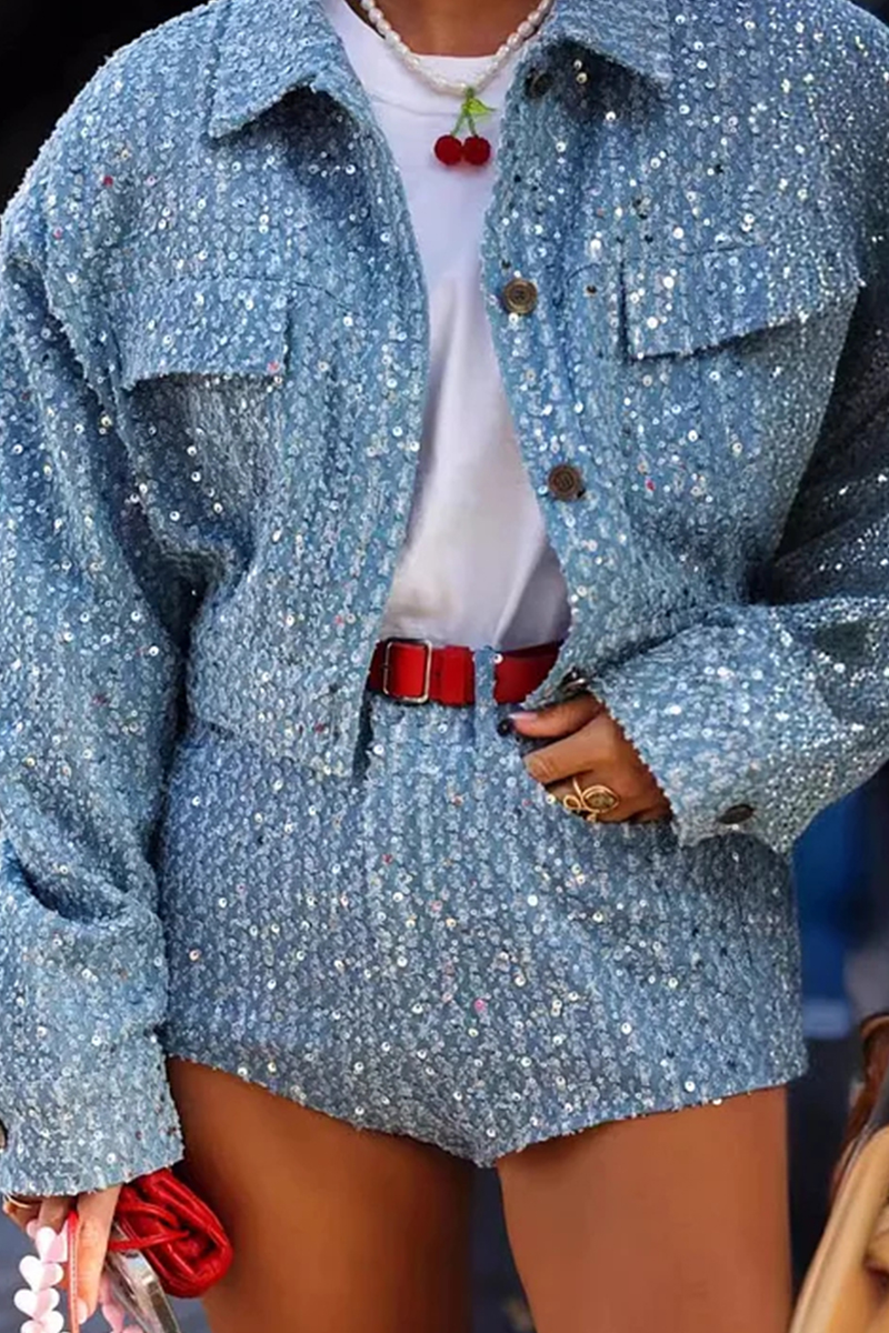 Elegant Women's Top With Rhinestones＆Rhinestone Shorts（Belts Are Not For Sale）