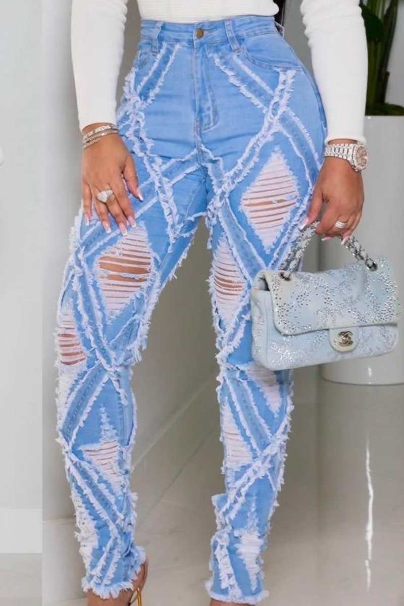 Ladies' Hot Selling Casual Ripped Slim Fit Jeans