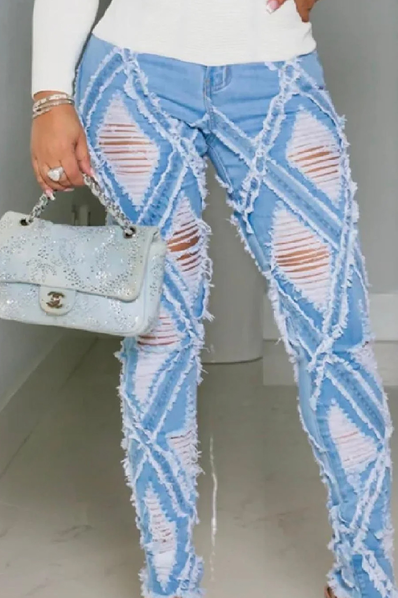 Ladies' Hot Selling Casual Ripped Slim Fit Jeans