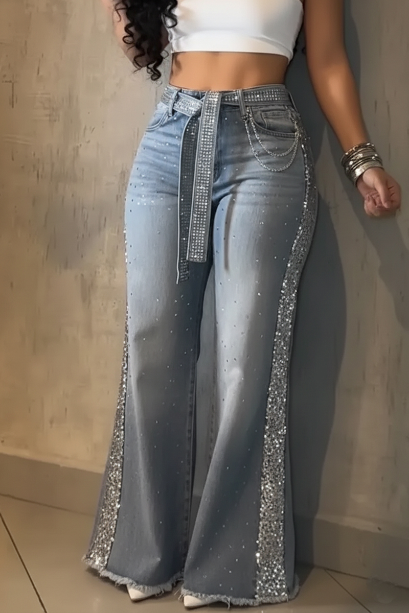 Women's Elegant Rhinestone Flared Jeans