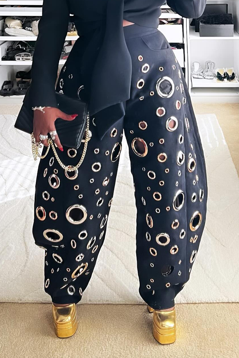 Women's Casual Metal-Eyelet Cutout Barrel Pants & Cropped Jacket