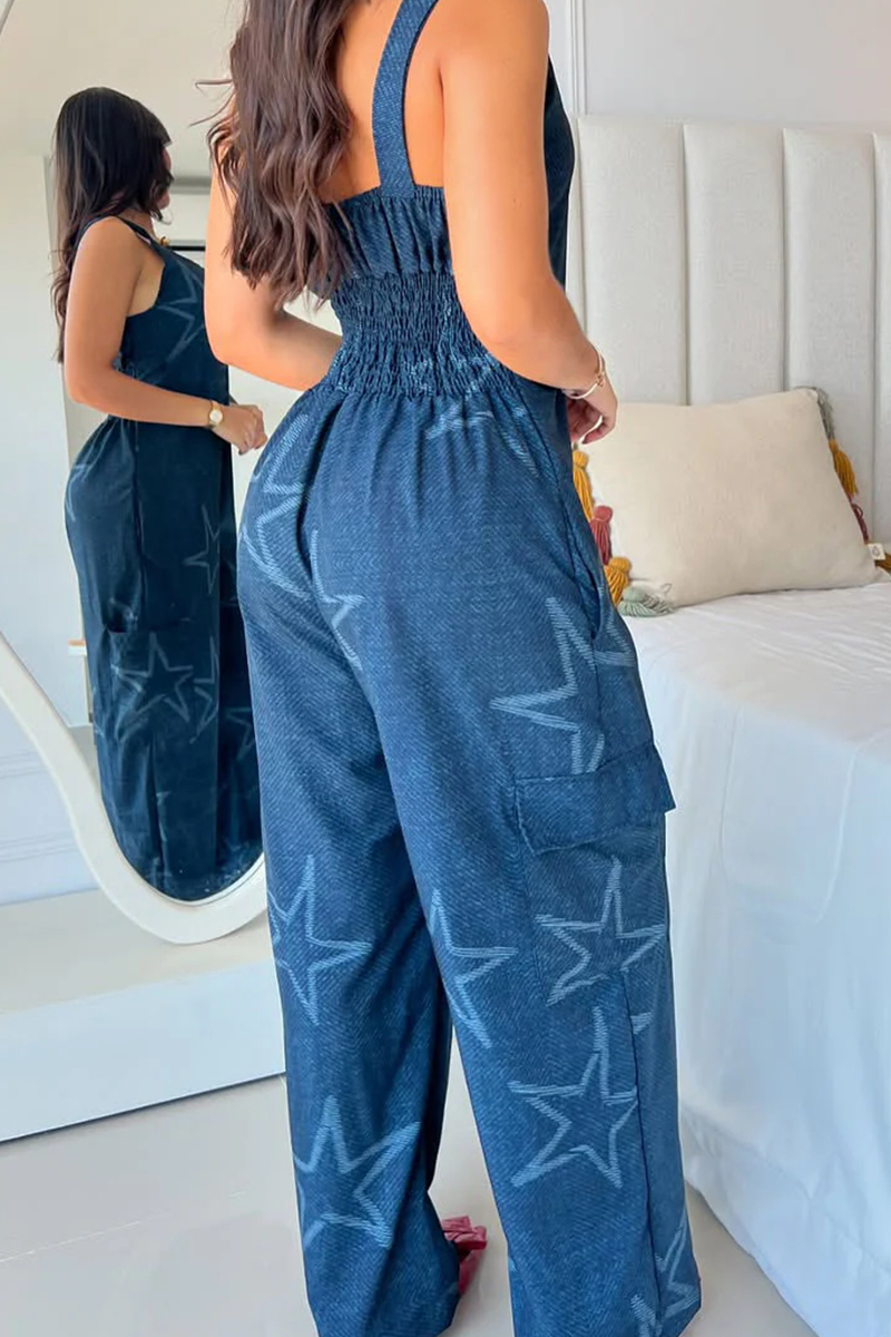 Women's Casual Wide-Leg Denim Jumpsuit