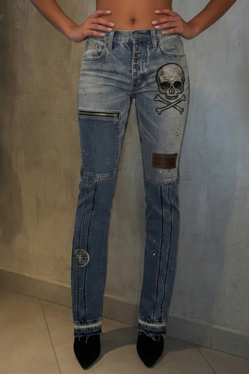 Women's Fashion Street Patchwork Printed Jeans