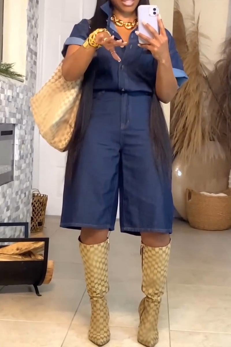 Women's Casual Basic Denim Shirt or Cropped Jeans