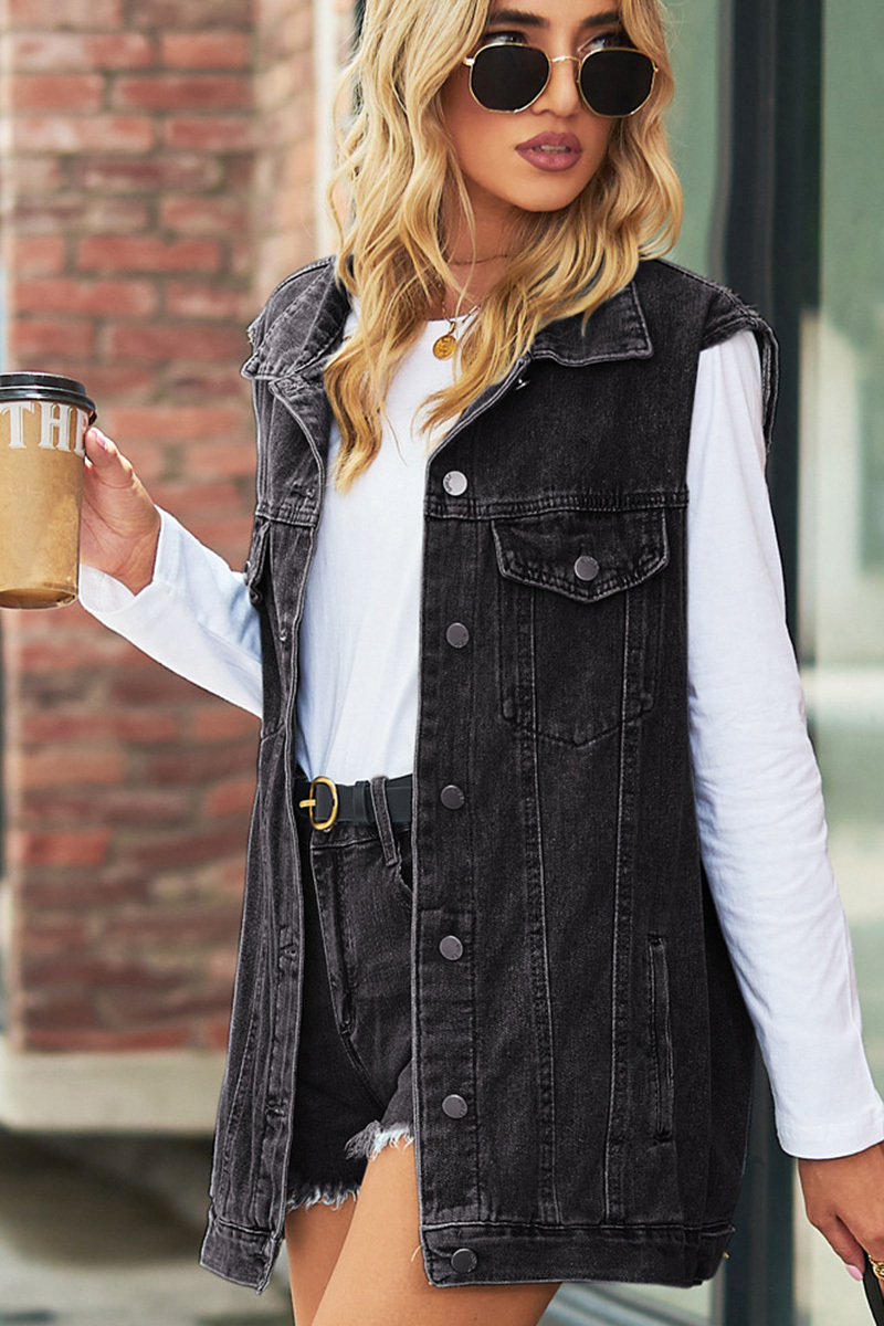 Vintage Bleach Wash Loose Fit Denim Vest Coat