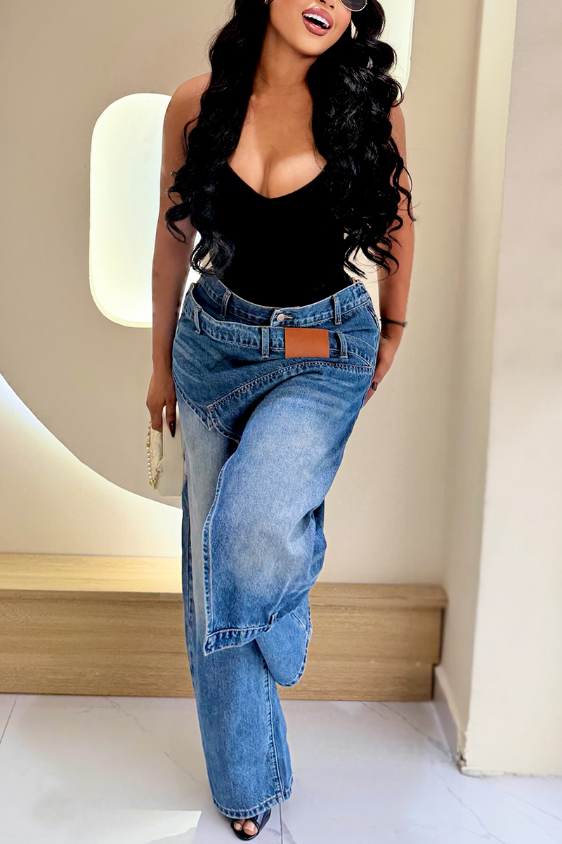 Women's Fashion Hot Selling Casual Asymmetrical Overlapping Jeans