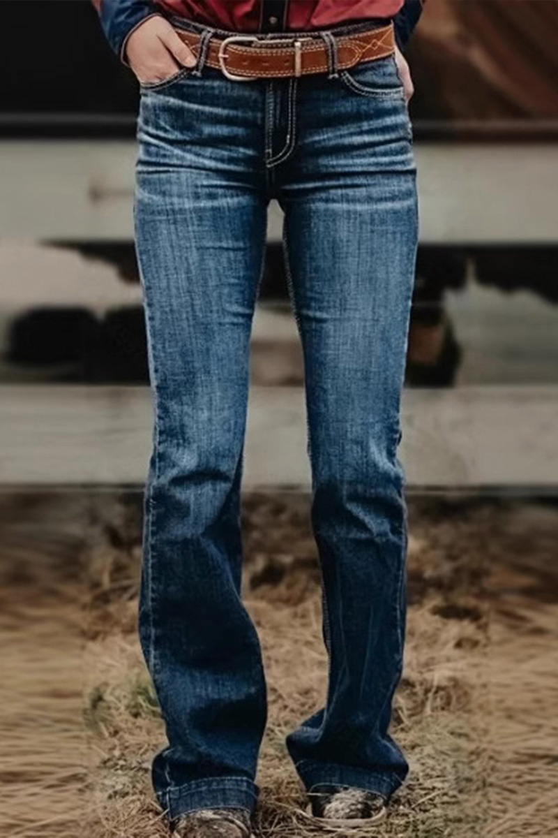 Casual Embroidered Micro Flare Leg Jeans