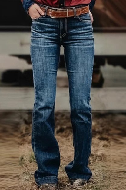 Casual Embroidered Micro Flare Leg Jeans