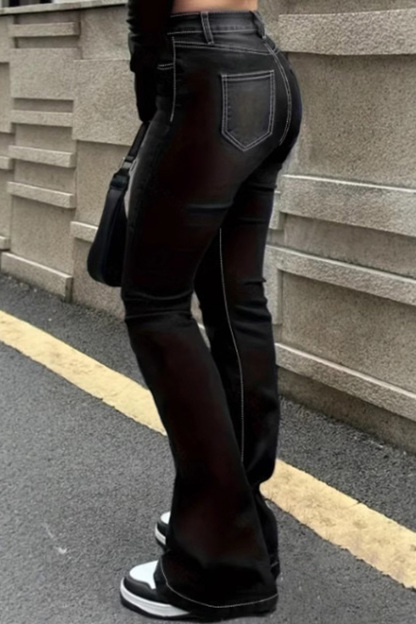 Casual Bleach Wash Micro Flare Leg Jeans