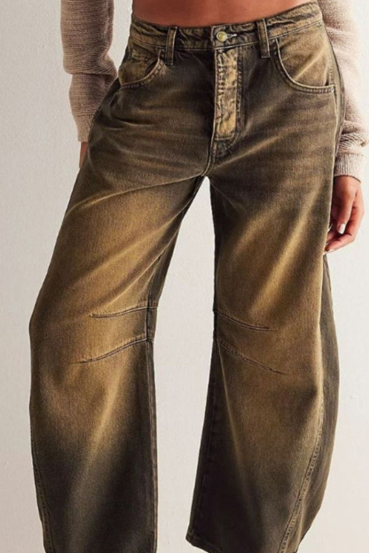 Casual Low Rise Wide Leg Relaxed Wash Jeans