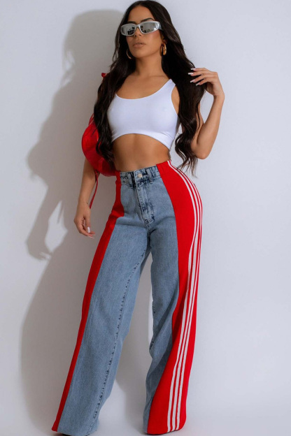 Fashion High Rise Stretch Paneled Wide Leg Jeans