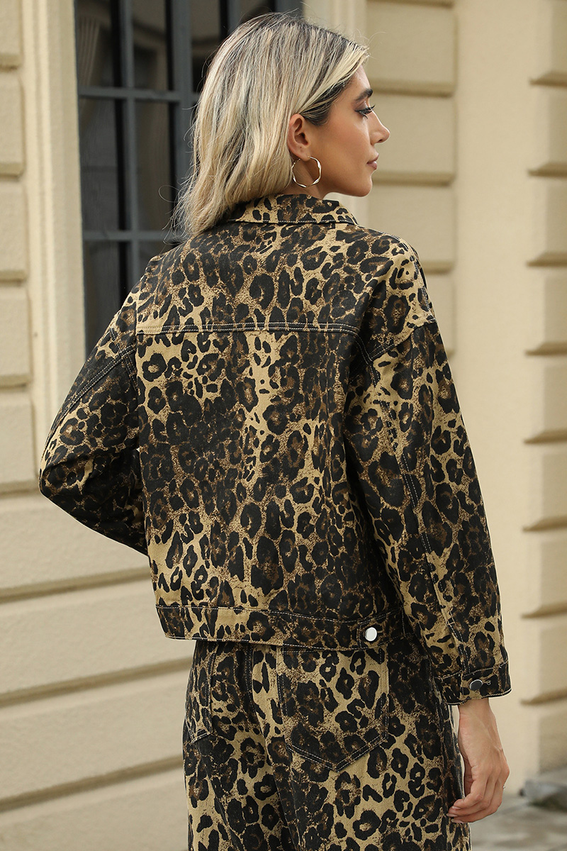 Fashion Leopard Print Short Denim Jacket