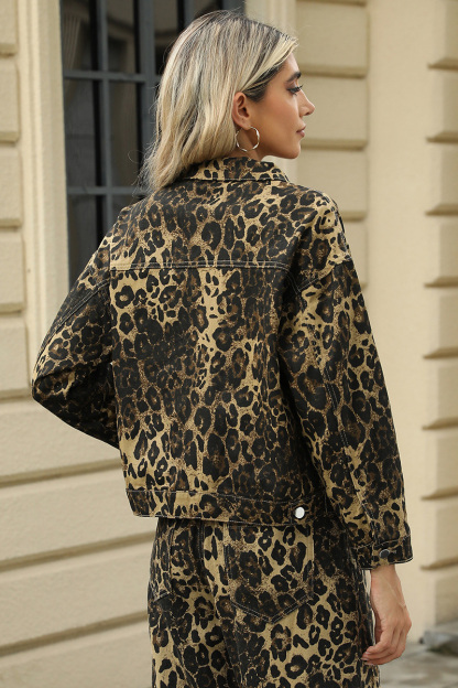 Fashion Leopard Print Short Denim Jacket