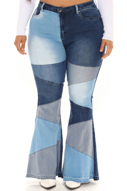 Fashion Color Block Stretch Flare Jeans