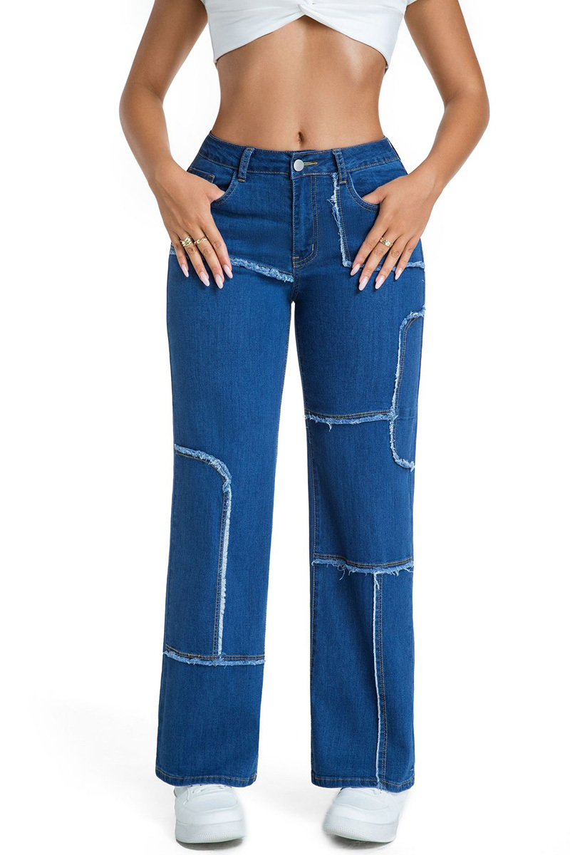 Casual Stretch Panel Raw Hem Wide Leg Jeans