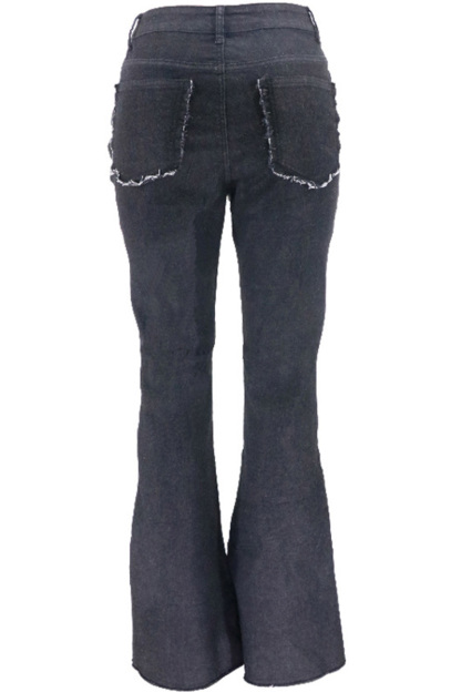 Vintage Color-Block Raw Hem Stretch High Rise Jeans