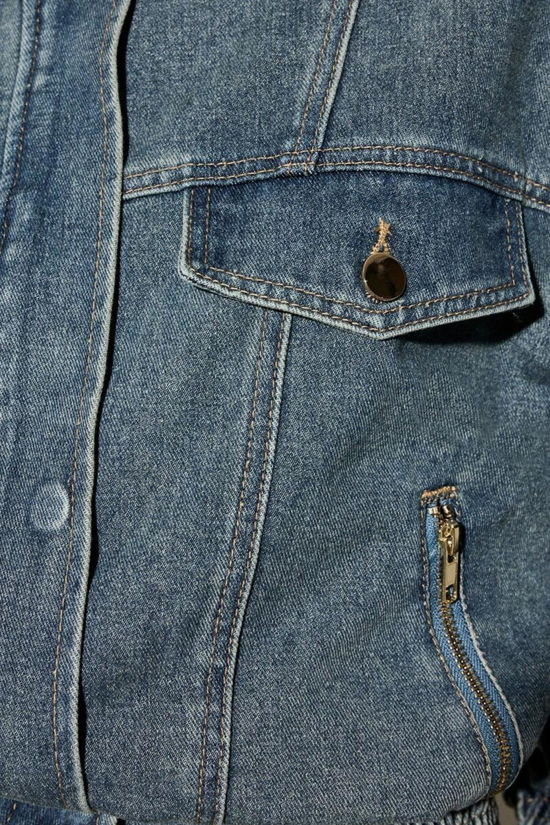 Vintage Balloon Sleeve Denim Bomber Jacket