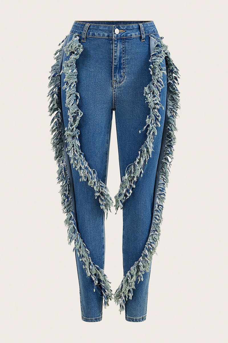 Stylish Side Fringe Detail Skinny Leg Stretchy Jeans