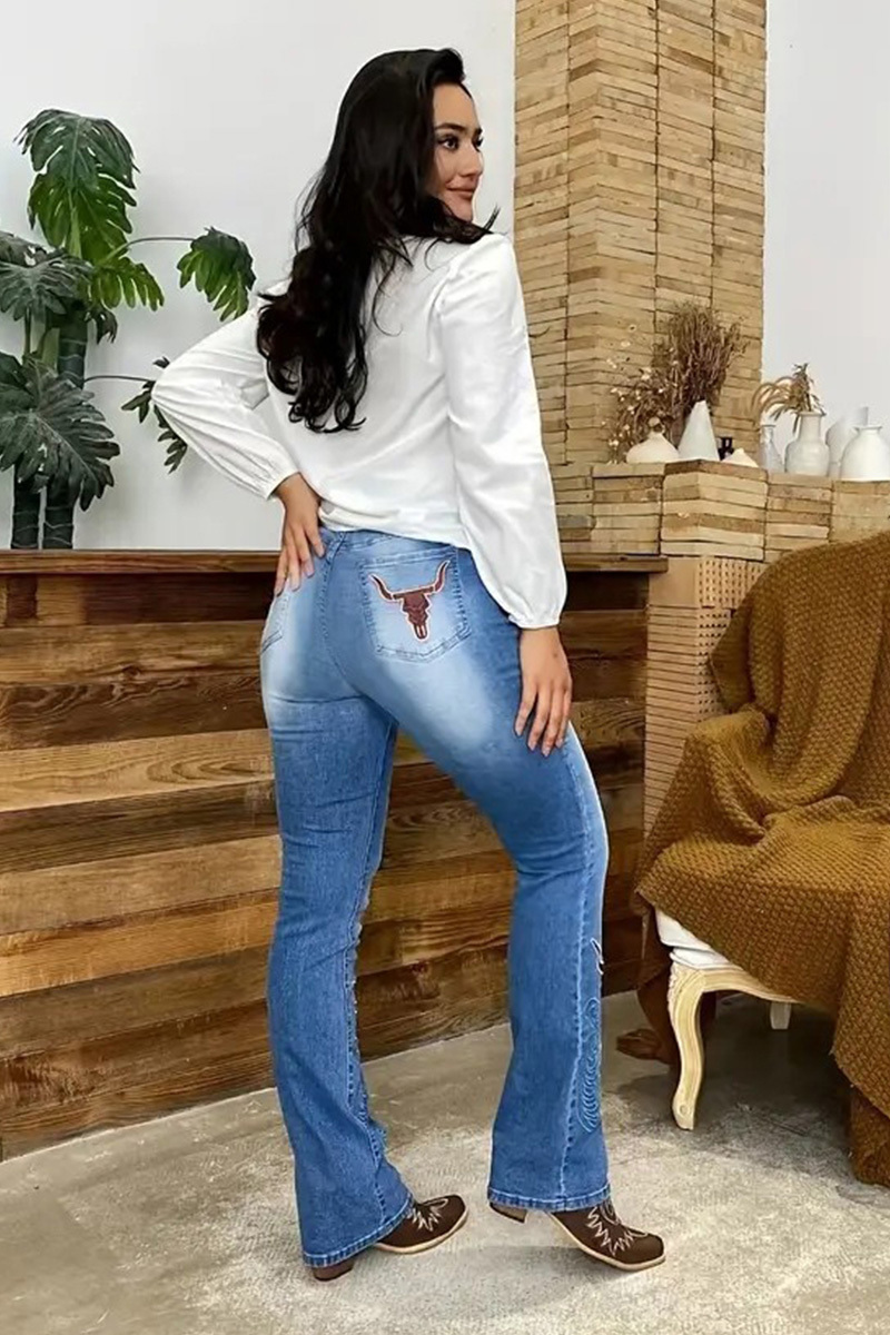 Fashion Patched Print Elasticity Jeans