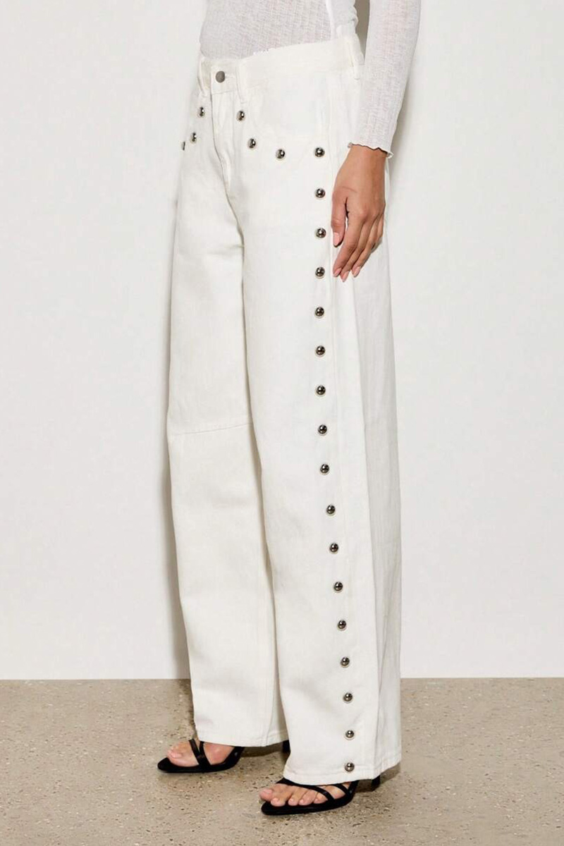 Fashion  Studded High Waist Wide Leg Jeans