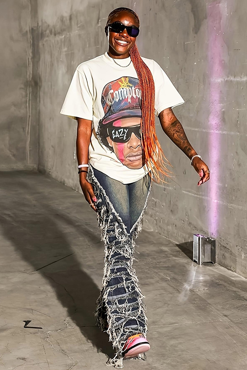 Fashion Side Raw Trim Flare Leg Jeans