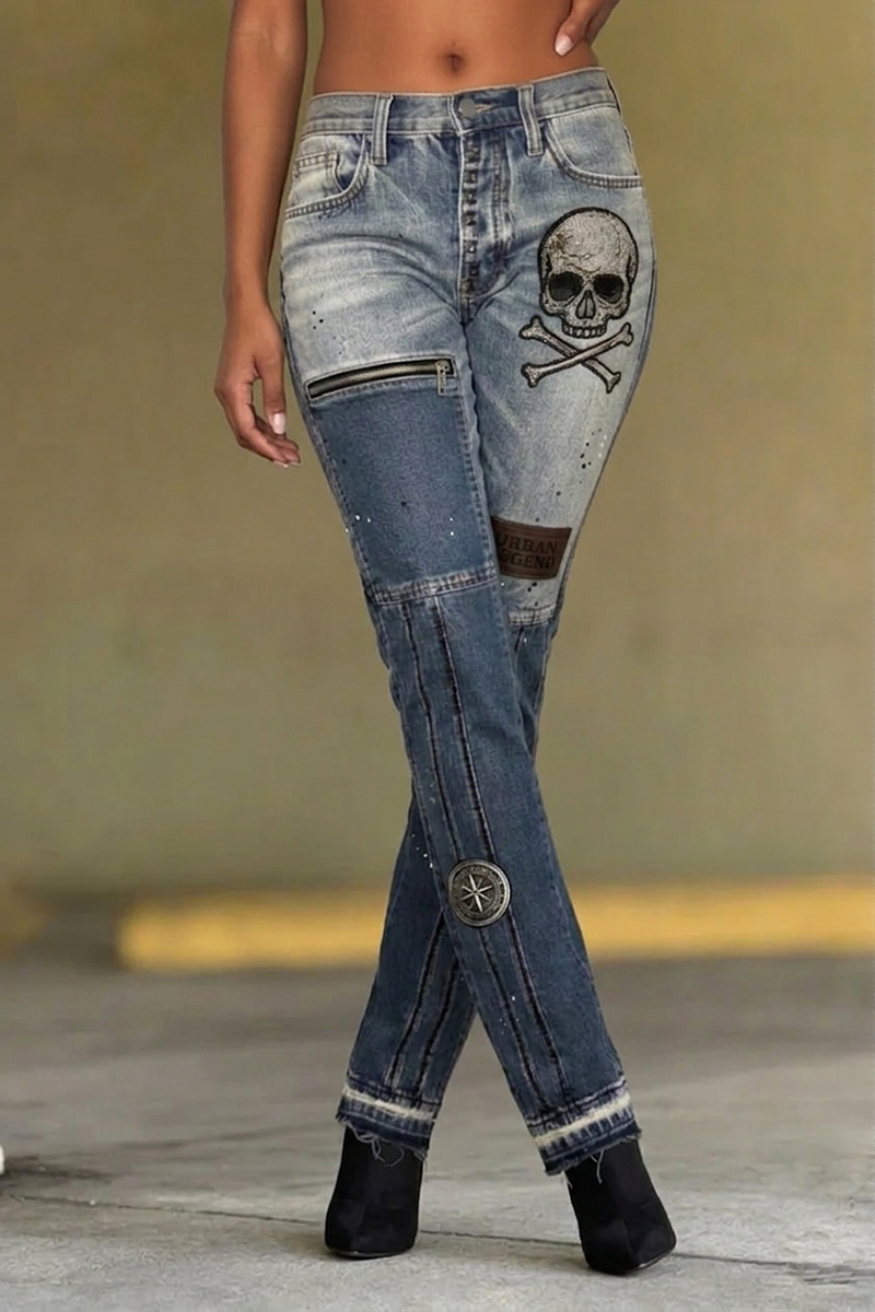 Women's Fashion Street Patchwork Printed Jeans