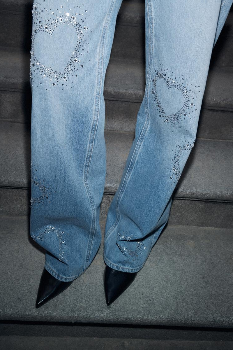 Ladies' Popular Casual Love Rhinestone Straight Leg Jeans