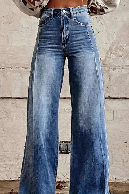 Vintage High Waisted Side Pleated Flare Leg Jeans