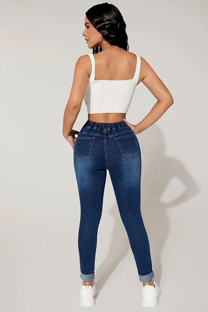 Casual Drawstring Elastic Waist High Stretch Skinny Jeans