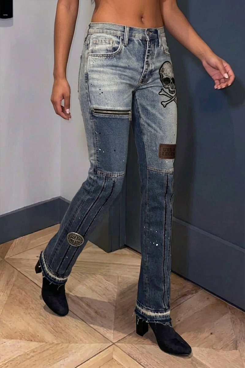 Women's Fashion Street Patchwork Printed Jeans