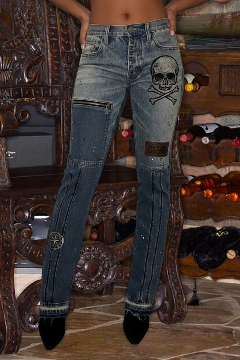 Women's Fashion Street Patchwork Printed Jeans