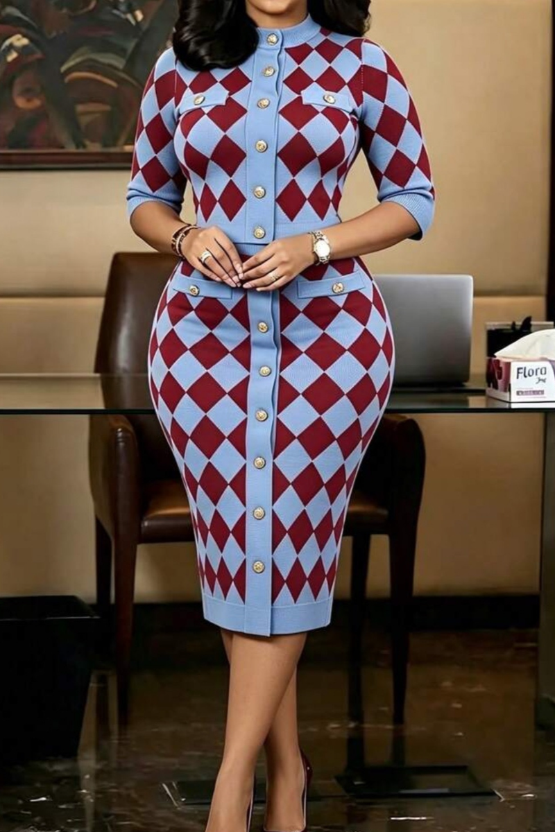 Women's Round Neck Breasted Top+ Half Skirt Elegant Temperament Set
