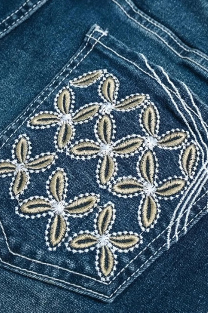 Casual Embroidered Micro Flare Leg Jeans