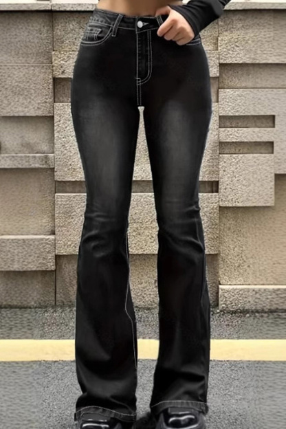 Casual Bleach Wash Micro Flare Leg Jeans