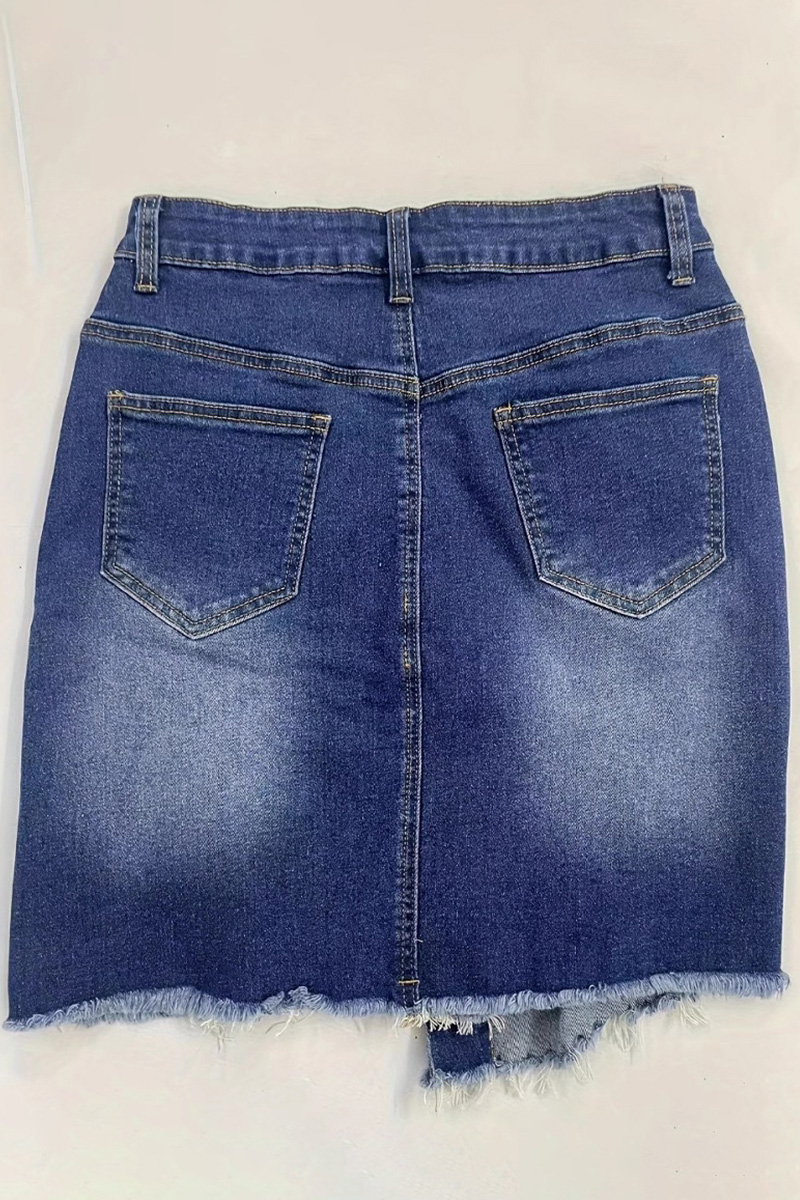 Sexy Button Front Raw Trim Denim Skirts