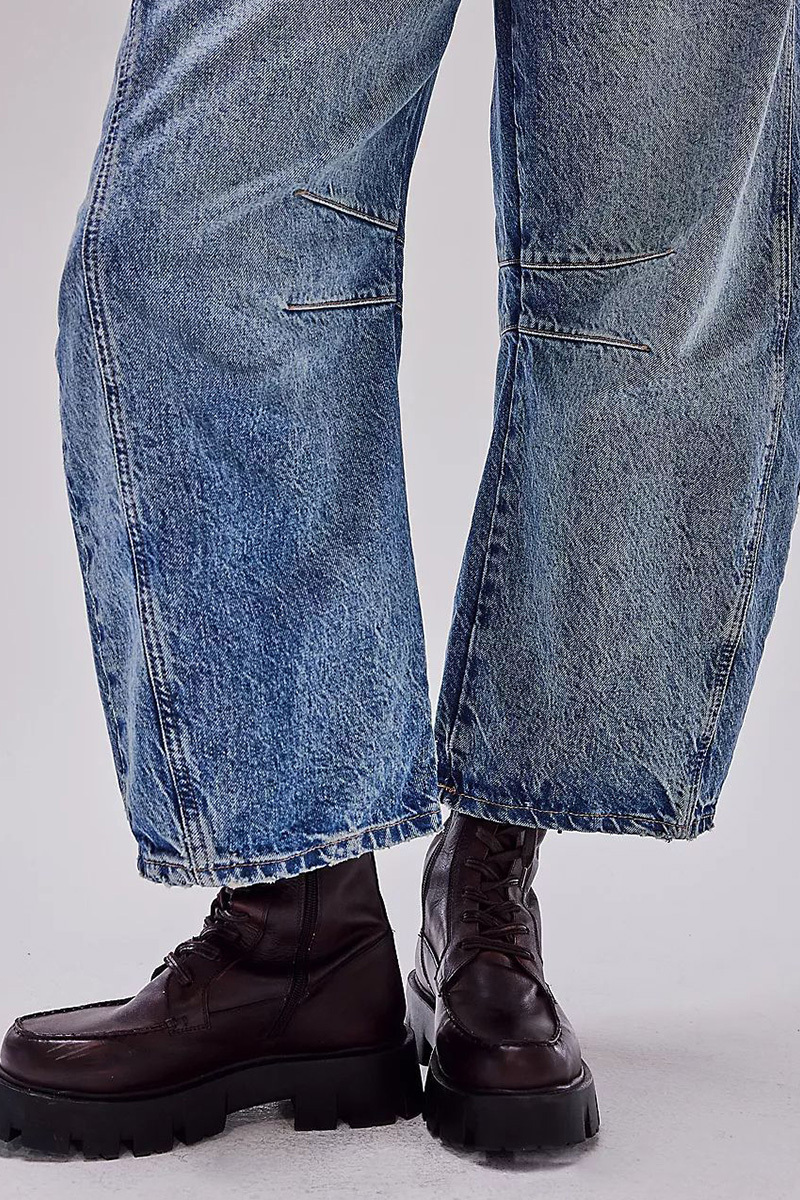 Casual Low Rise Wide Leg Relaxed Wash Jeans