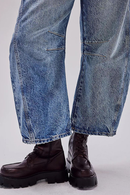 Casual Low Rise Wide Leg Relaxed Wash Jeans