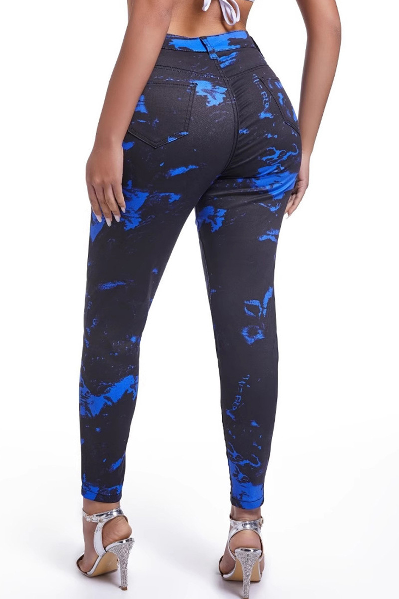 Casual High Waisted Print Sports Elasticity Jeans