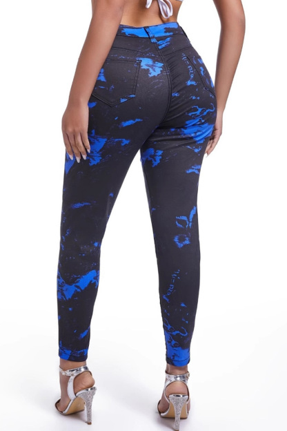 Casual High Waisted Print Sports Elasticity Jeans