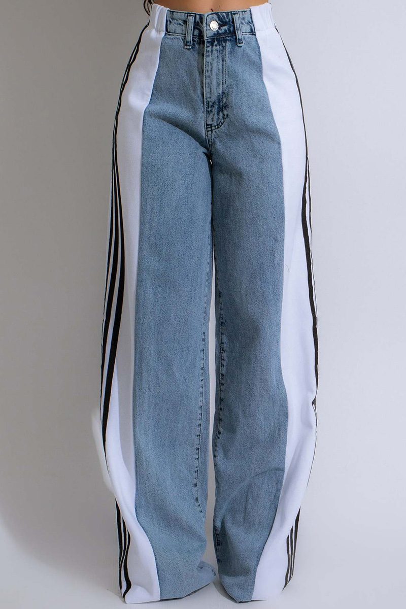 Fashion High Rise Stretch Paneled Wide Leg Jeans