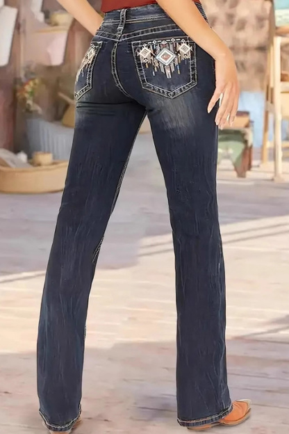 Vintage Embroidered Bleach Wash Straight Leg Jeans