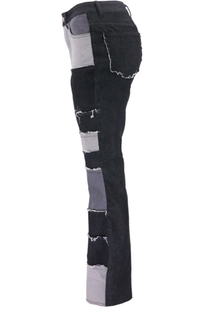 Vintage Color-Block Raw Hem Stretch High Rise Jeans