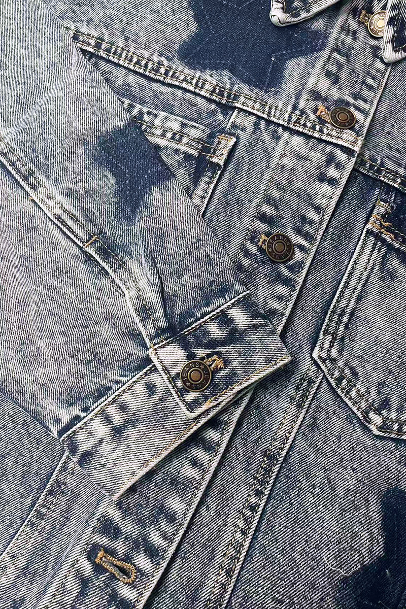Casual Distressed Washed Star Pattern Loose Denim Jacket