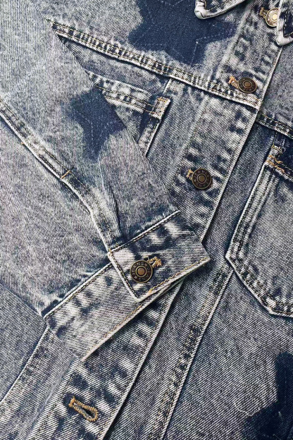 Casual Distressed Washed Star Pattern Loose Denim Jacket