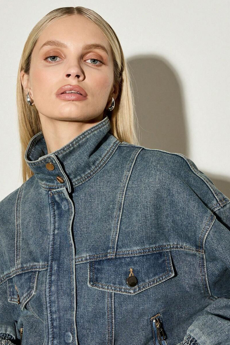 Vintage Balloon Sleeve Denim Bomber Jacket