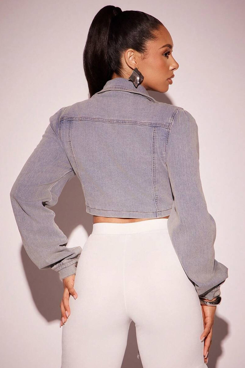 Stylish Drawstring Detail Short Denim Jacket