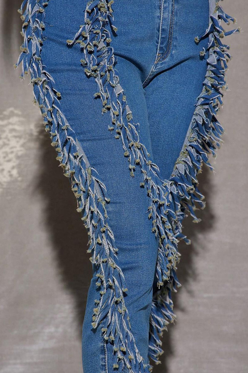 Stylish Side Fringe Detail Skinny Leg Stretchy Jeans