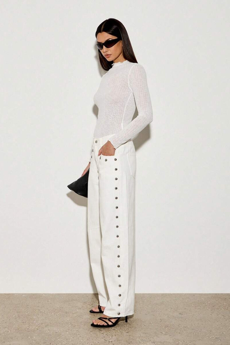 Fashion  Studded High Waist Wide Leg Jeans