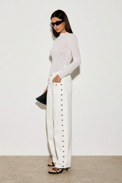 Fashion  Studded High Waist Wide Leg Jeans