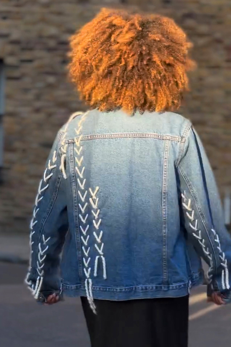 Casual Designer Woven Detail Short Denim Jacket